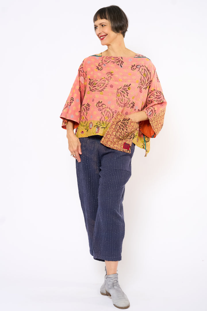 COTTON OVERDYE KANTHA 3/4 SLV. CROP TOP MIO - ov2538-corg005a -