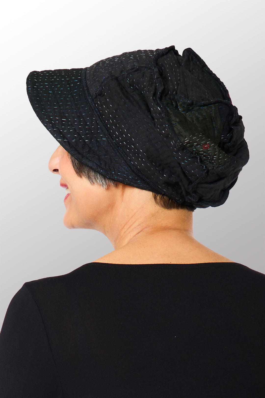 JAIPUR PATCH KANTHA HALF BRIM HAT - jp4881-blk -