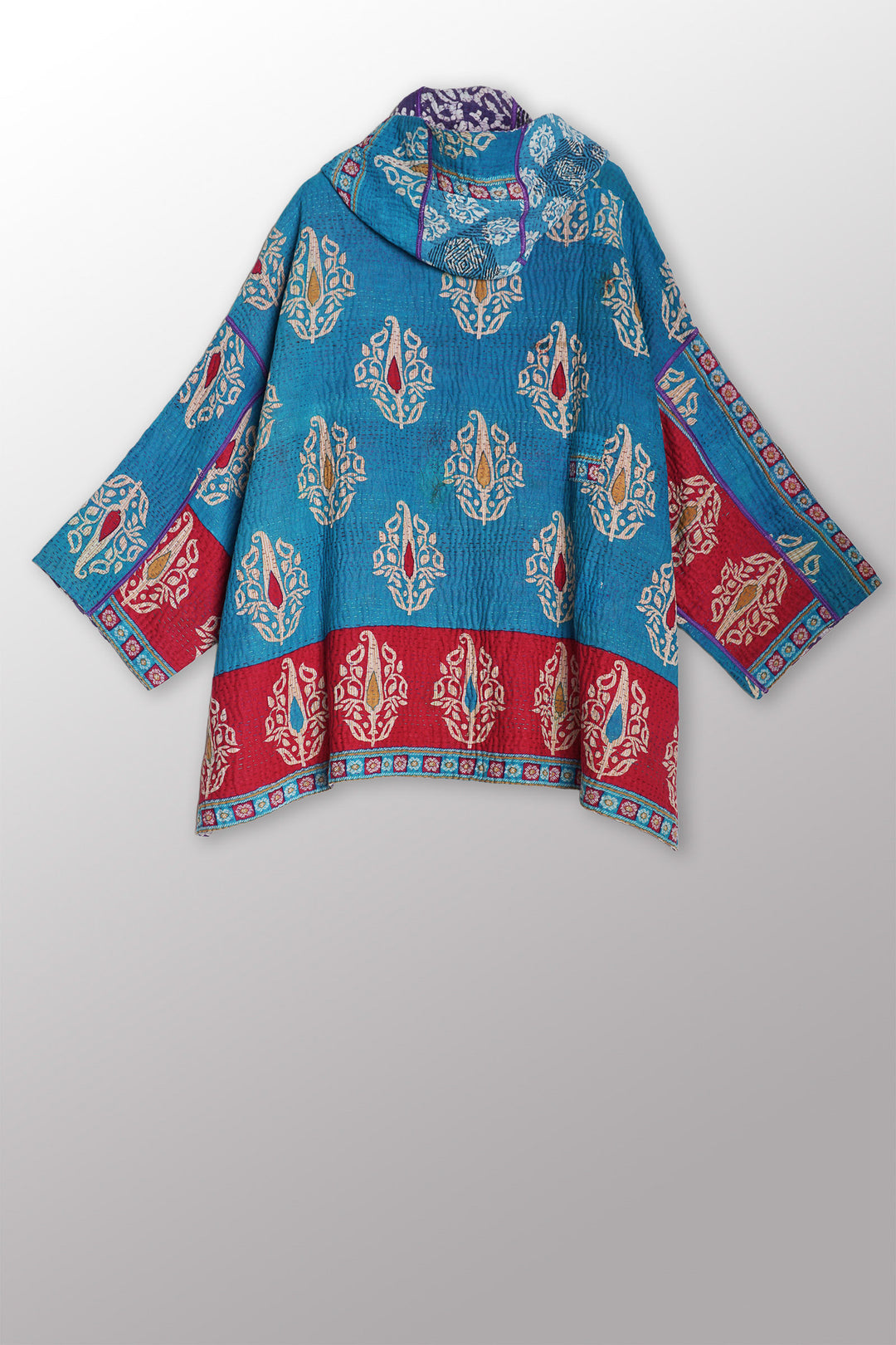 VINTAGE COTTON KANTHA HOODIE PONCHO - cv4064-0032a -