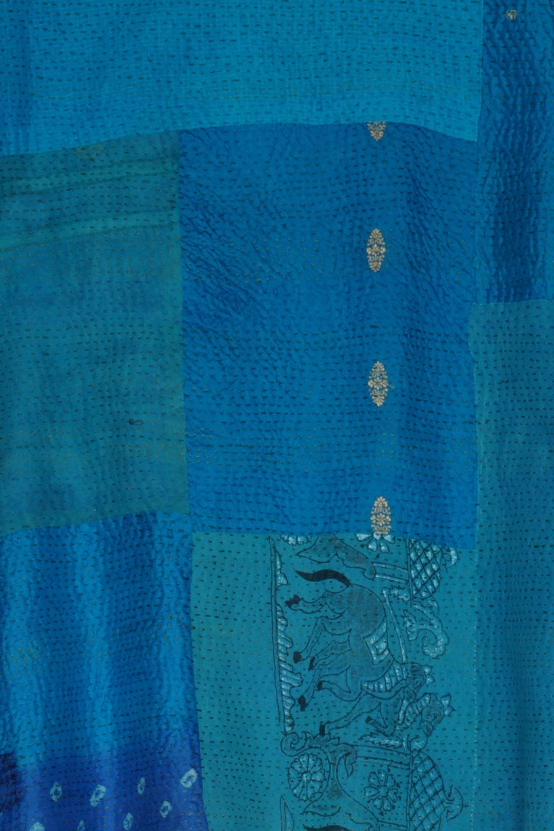 COTTON SILK SW PATCH KANTHA MINI PONCHO - ws2060-tuq -