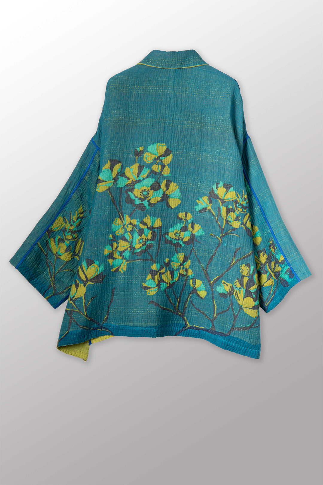 BLOOMING FLOWERS KANTHA OVERSIZED MINI COAT - bf4332-blu -