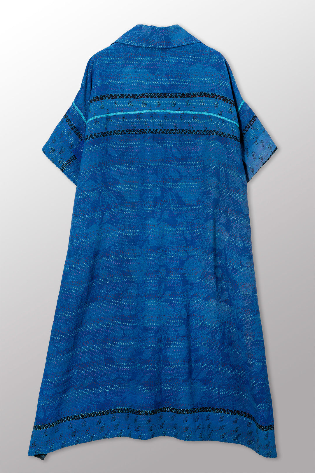 VINTAGE SILK GEORGETTE COTTON KANTHA WING COLLAR DRESS - gc2454-0001a -