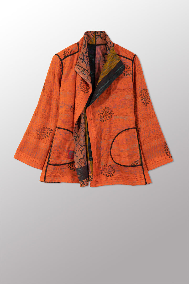 VINTAGE COTTON & NEW VOILE KANTHA SHORT JKT - cn2007-0006l -