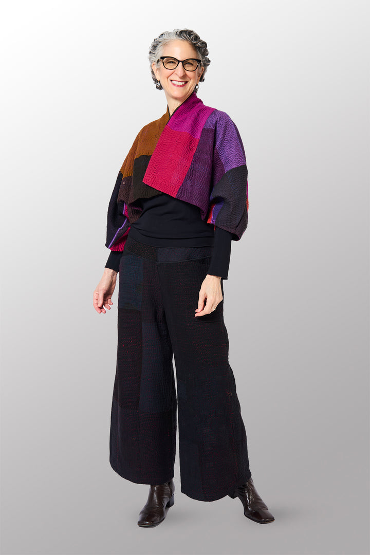 NIGHT FLOWERS KANTHA PUFF SLV. SHRUG - nl4062-prp -