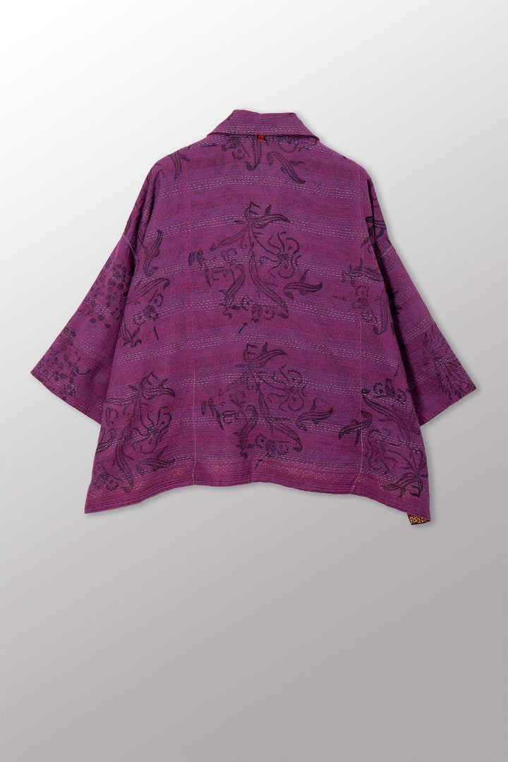 VINTAGE COTTON & NEW VOILE KANTHA CROPPED TENT SHIRT - cn2596-0005a -