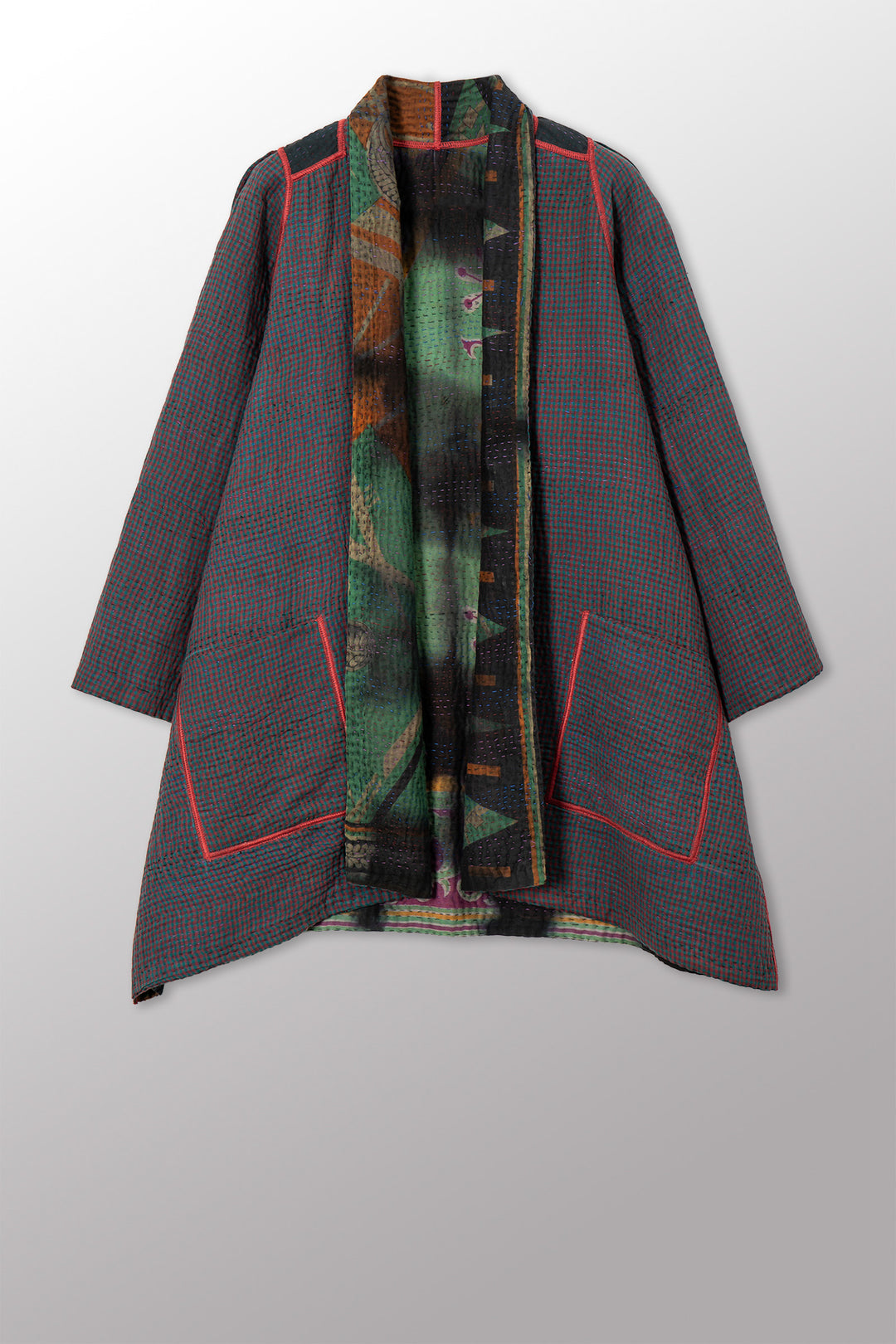 VINTAGE COTTON GREY CLAMP TIE DYE KANTHA A-LINE JACKET - su4003-0004a -