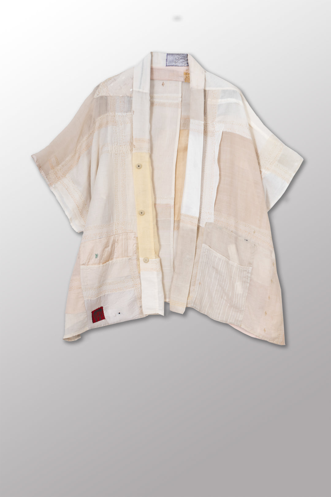 MOSAIC TILE PATCH KANTHA PONCHO TOP - mt1568-ivy -