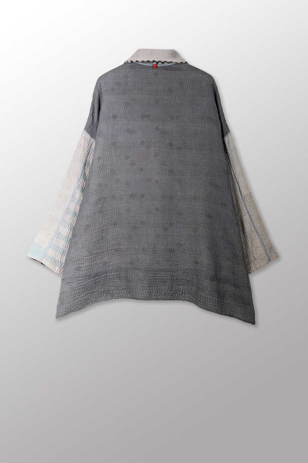 FRAYED PATCH KANTHA WITH STAMP OVERSIZED MINI COAT - sp-fi4332-gry -