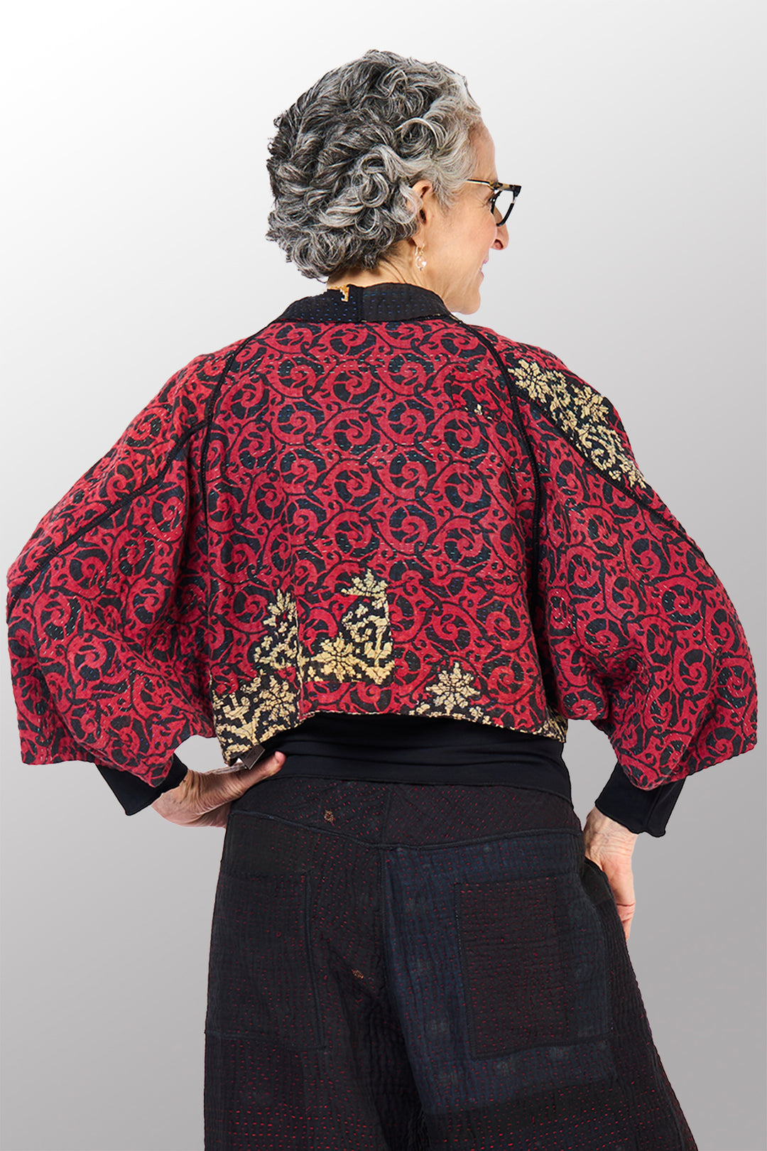 VINTAGE COTTON KANTHA  PUFF SLV. SHRUG - cv4062-0055a -