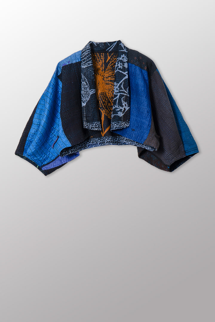 NIGHT FLOWERS KANTHA PUFF SLV. SHRUG - nl4062-blu -