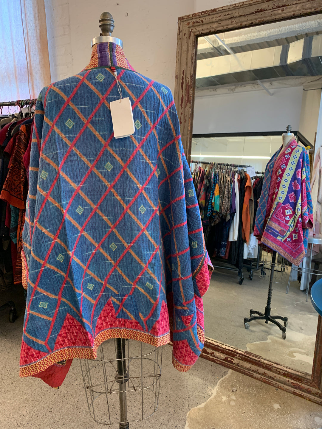 VINTAGE COTTON KANTHA DOUBLE COLLAR PONCHO - cv4323-0065a -