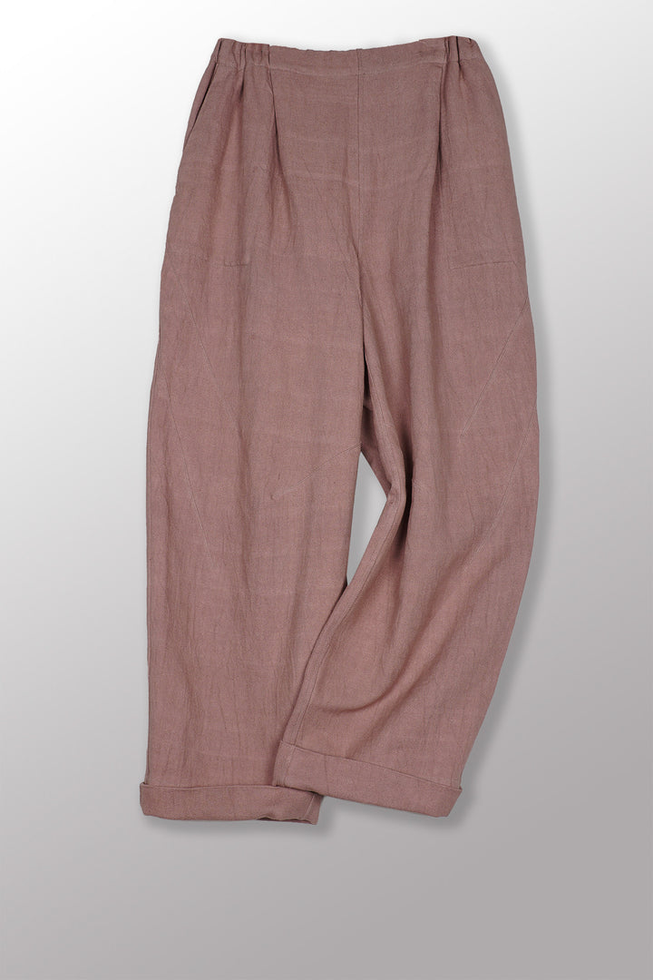 DYED COTTON LINEN TWILL KNEE DARTS PANTS - tl1667-ntl -