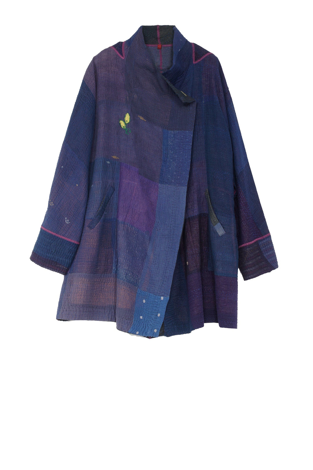 OMBRE PATCHED KANTHA FUNNEL COLLAR COAT - op4312-blu -