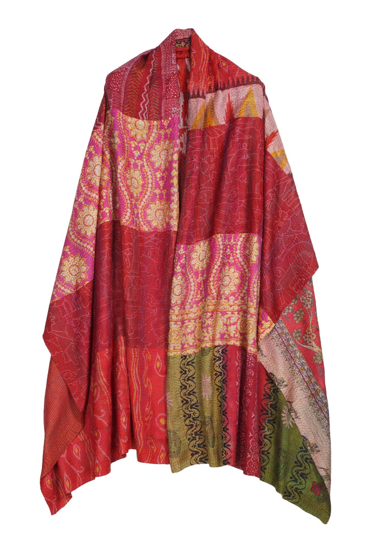 VINTAGE SILK KANTHA SHAWL LARGE - sv2803-0006a -