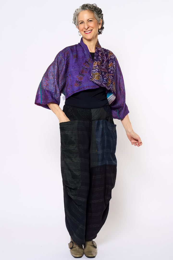 VINTAGE SILK KANTHA PUFF SLV. SHRUG - sv2062-0015a -