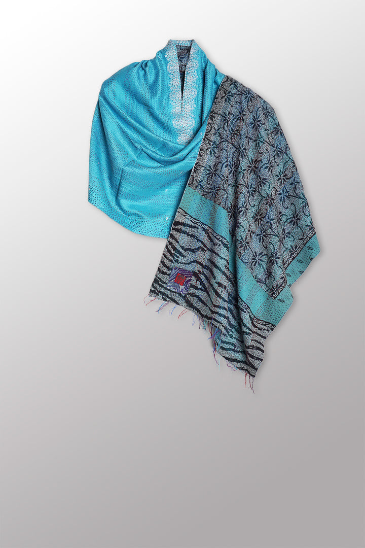VINTAGE SILK GEORGETTE KANTHA SCARF STANDARD - sg2801-0006a -