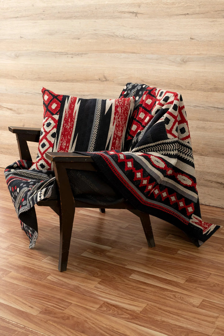 Monotone Ikat Handmade Vintage Kantha Quilts & Bed Cover -Red