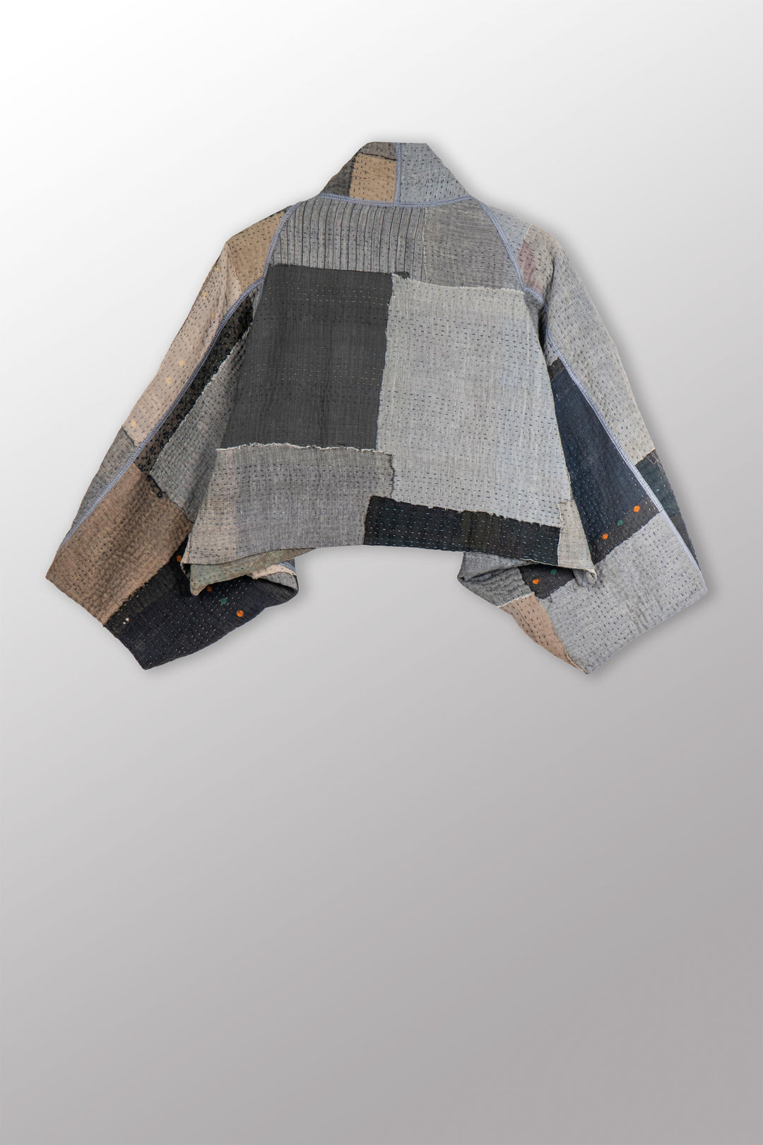 FRAYED PATCH KANTHA PUFF SLV. SHRUG - fi4062-glk -