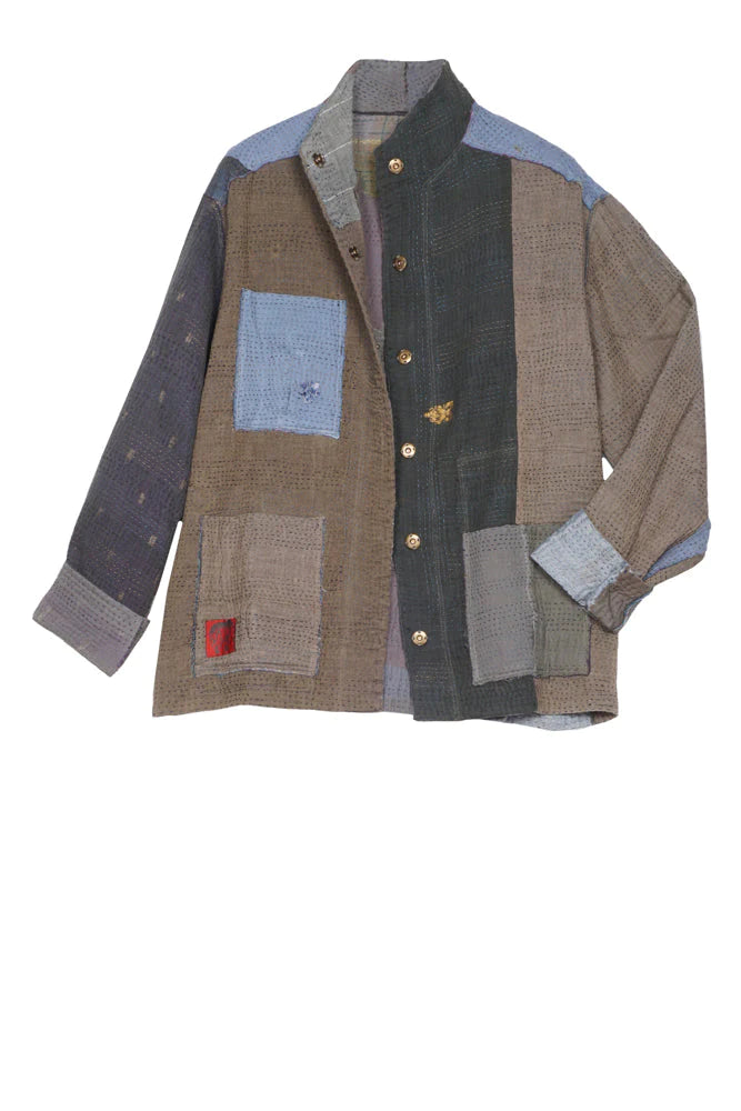 FRAYED PATCH KANTHA MEN'S BLOUSON - fi4040-gry -