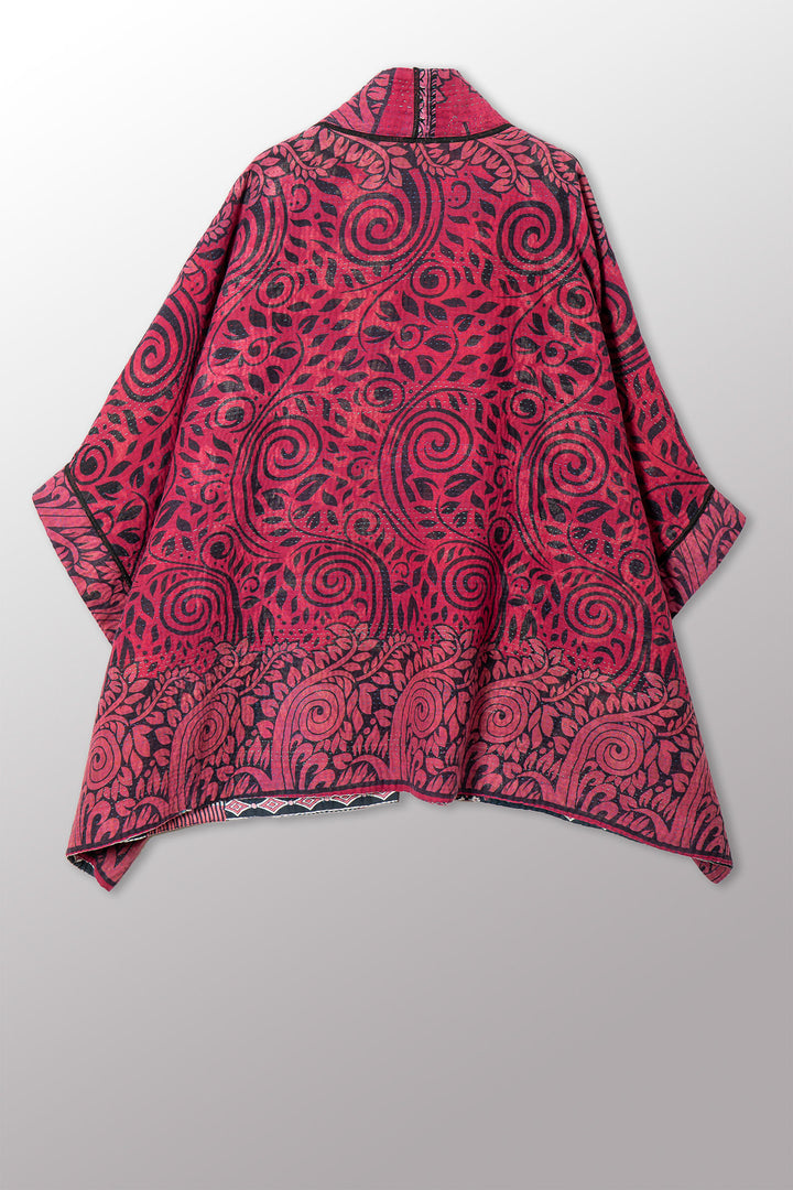 COTTON OVERDYE KANTHA DOUBLE COLLAR PONCHO - ov4323-cfus001a -
