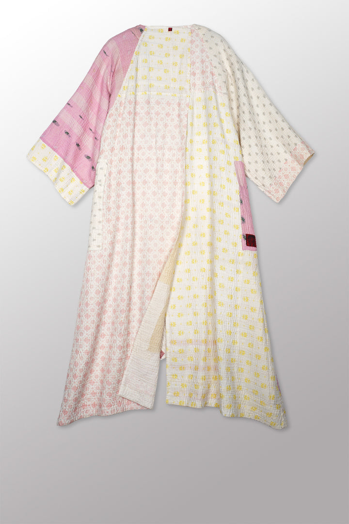 FRAYED PATCH MIX KANTHA KIMONO MAXI - fm4318-ivy -