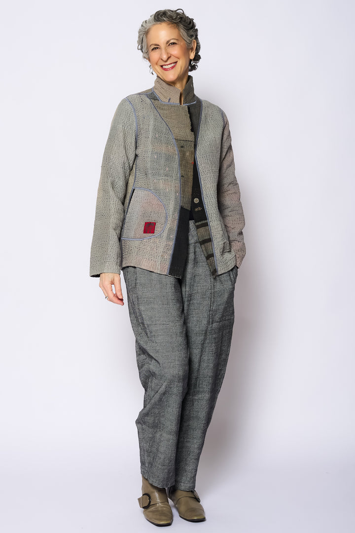 FRAYED PATCH KANTHA SIMPLE JKT - fi4022-glk -