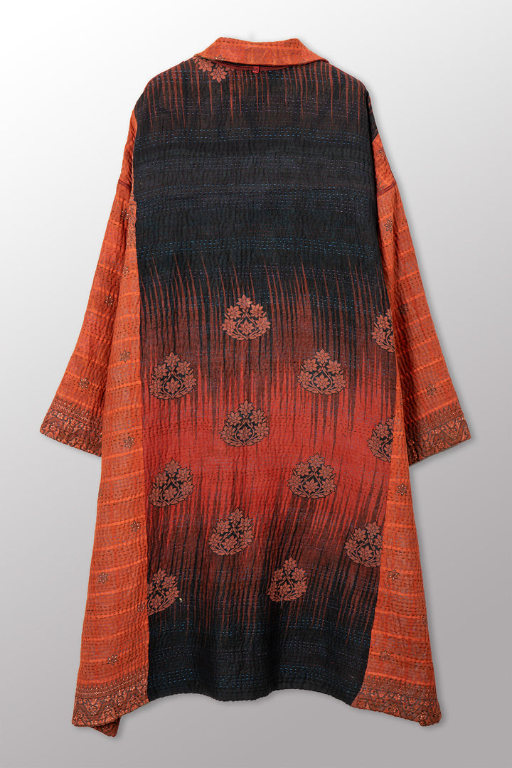 VINTAGE COTTON GREY CLAMP TIE DYE KANTHA  NEW OVERSIZED COAT - su4342-0003a -