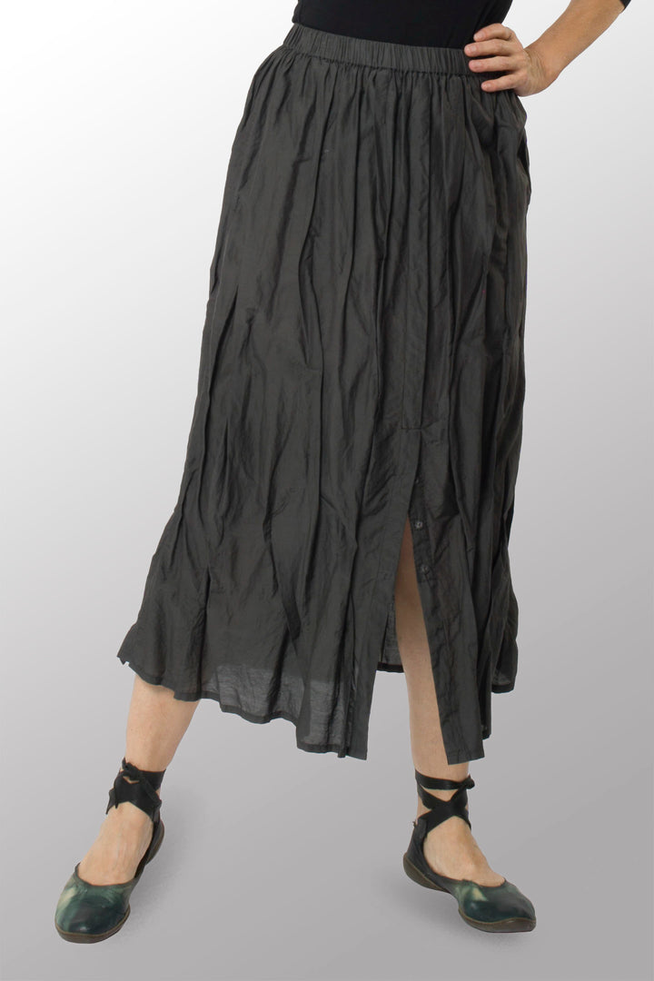 DYED COTTON SILK VOILE WAVY FRONT OPEN LONG SKIRT - dc1660-gry -