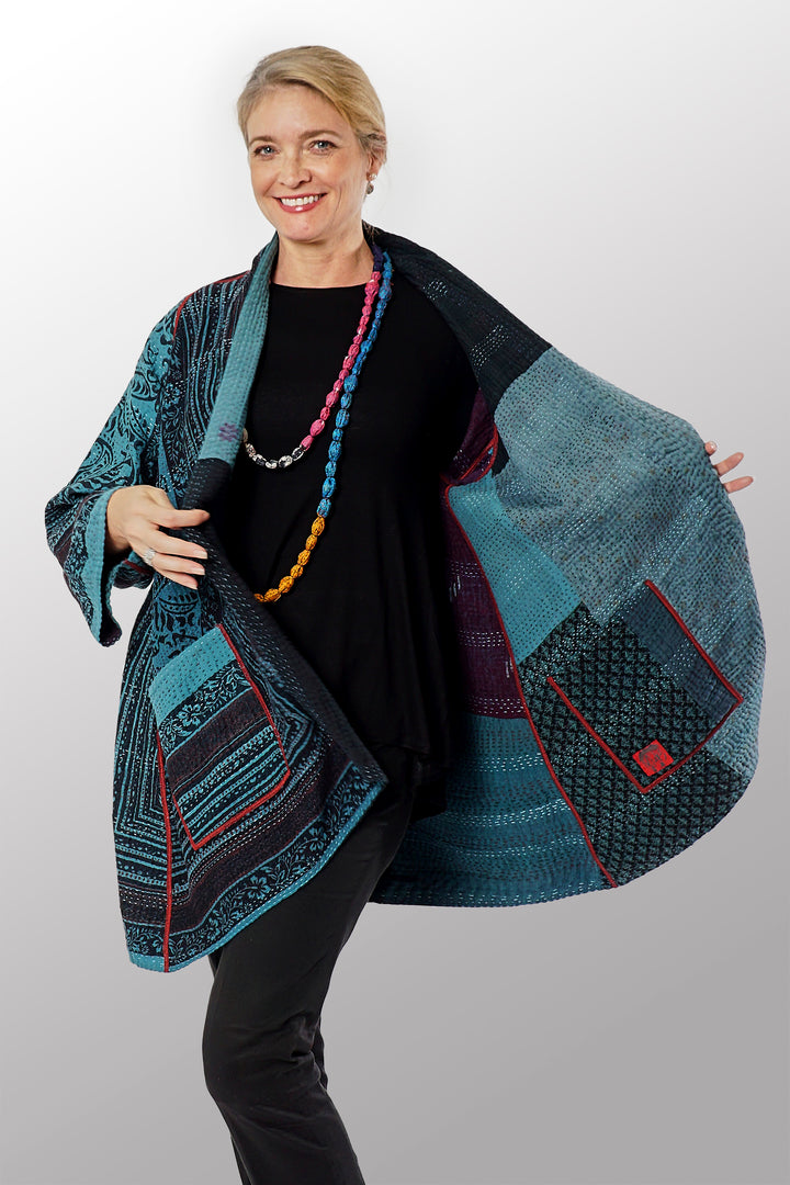 OVERDYED PAISLEY & PATCH KANTHA A-LINE JKT - py4003-blu -