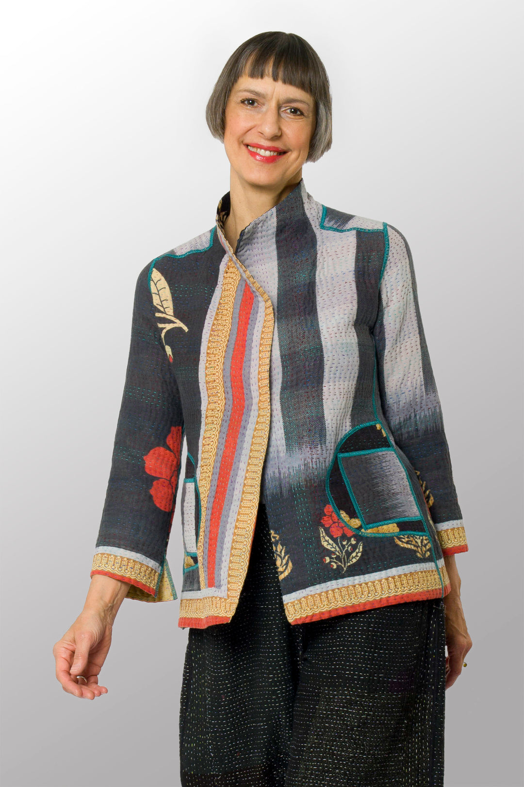 VINTAGE COTTON KANTHA SHORT JKT - cv4007-0328s -