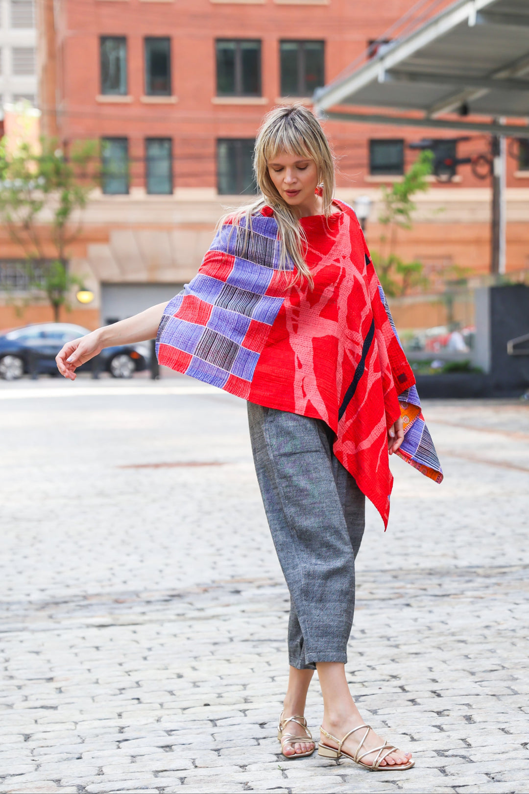 VINTAGE COTTON KANTHA LONG CAPE - cv2841-0002a -