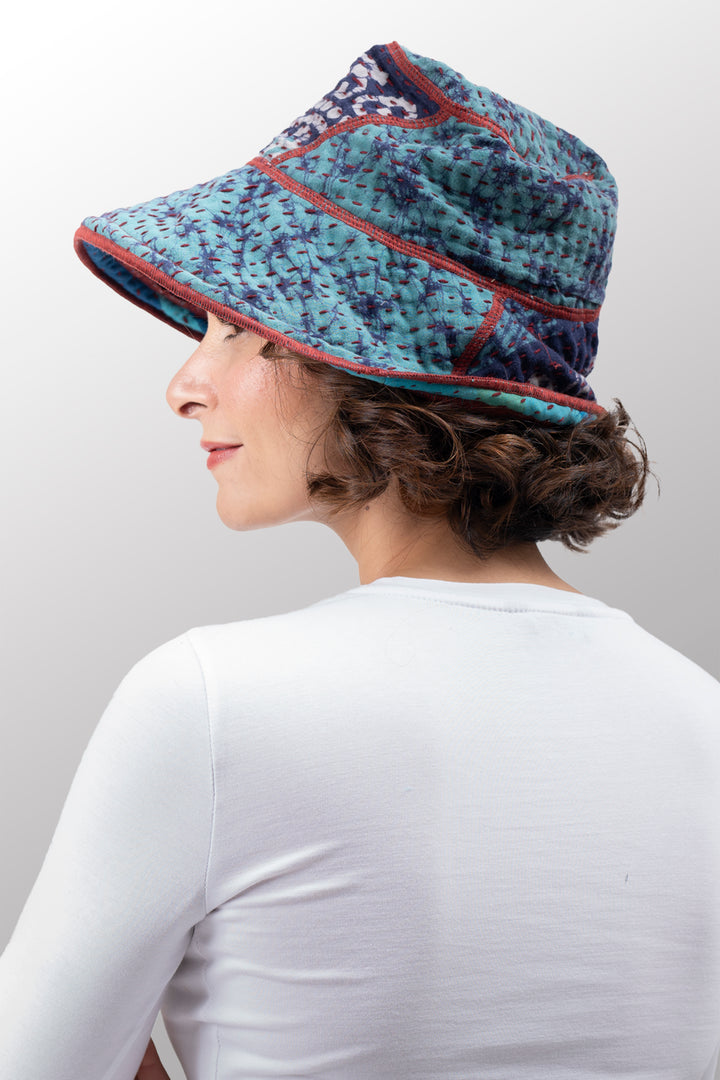 VINTAGE COTTON BBK KANTHA CIRCULAR CUT BRIM HAT - bb4882-0001a -