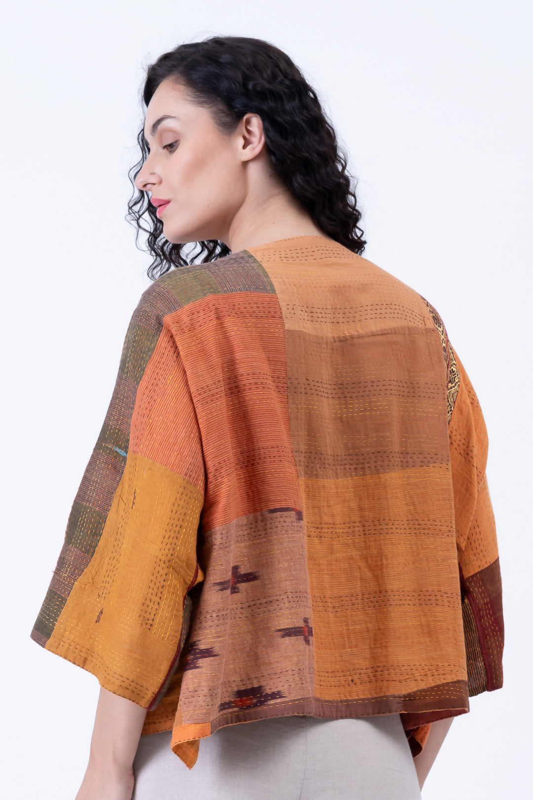 BROCADE PATCHED KANTHA 3/4 SLV. CROP TOP MIO - bp2538-org -