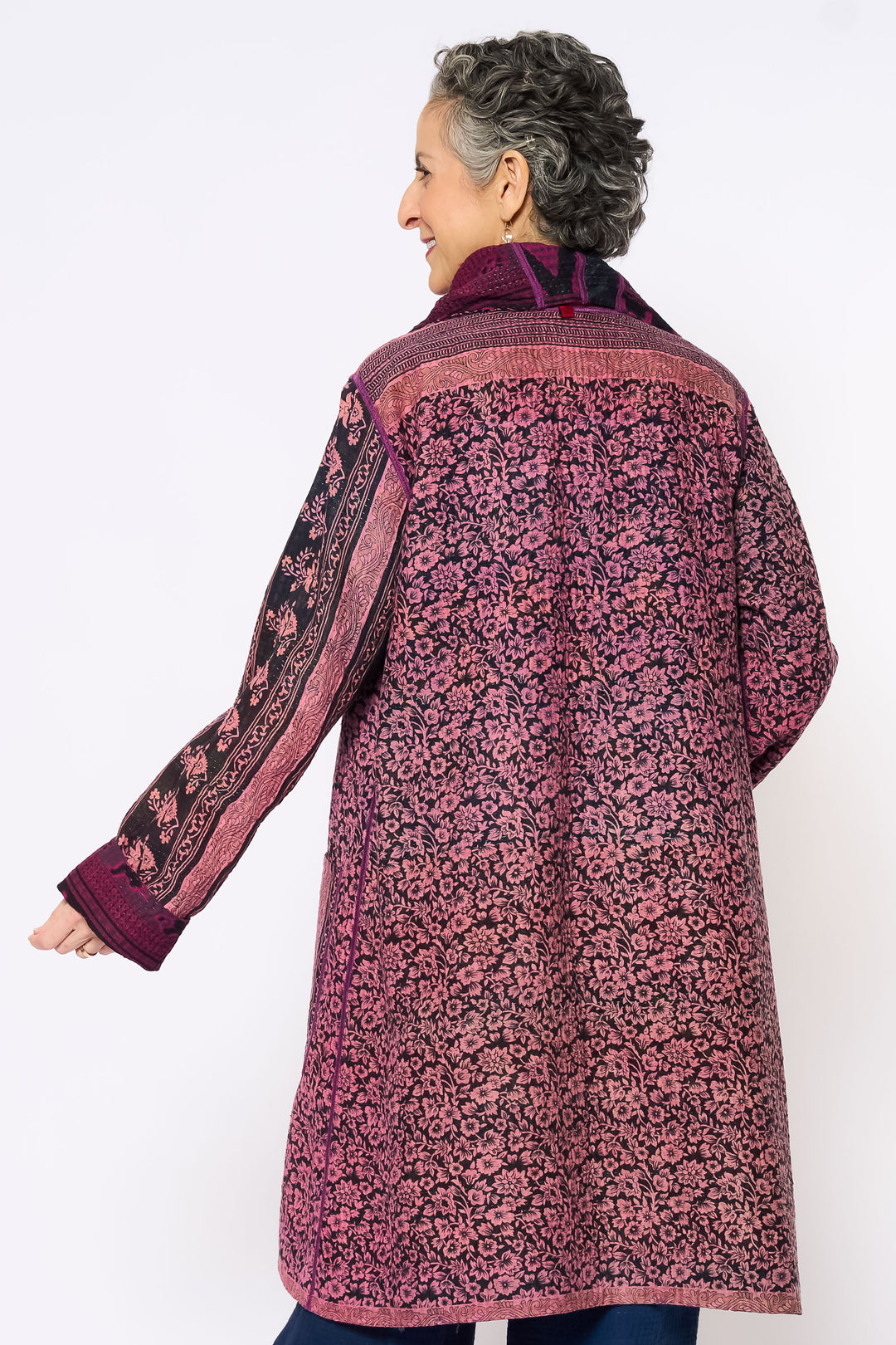 VINTAGE COTTON KANTHA POCKET MEDIUM COAT - cv4316-0047m -