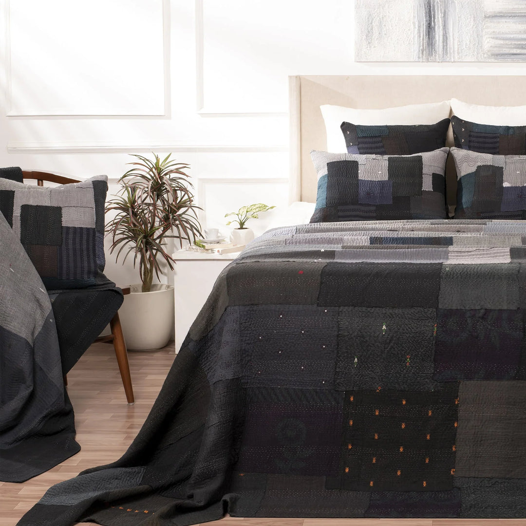 Landscape Handmade Vintage Kantha Quilts -Black