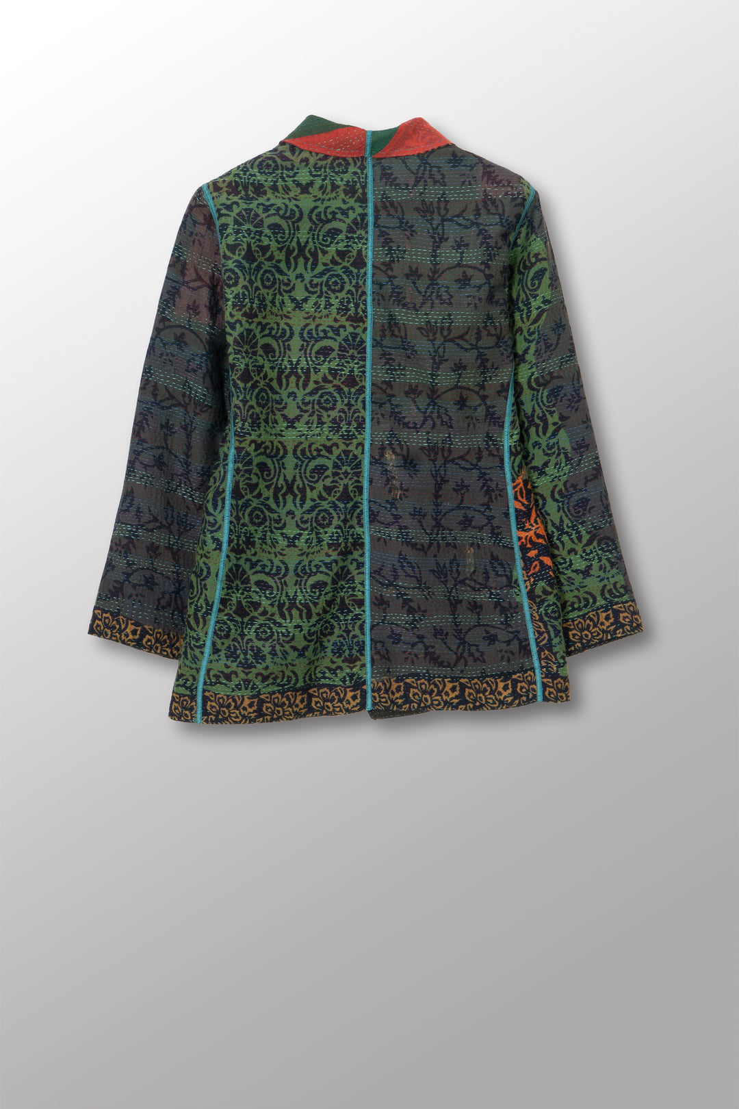 BAGH PRINT KANTHA SHORT JACKET - bg2007-grn -