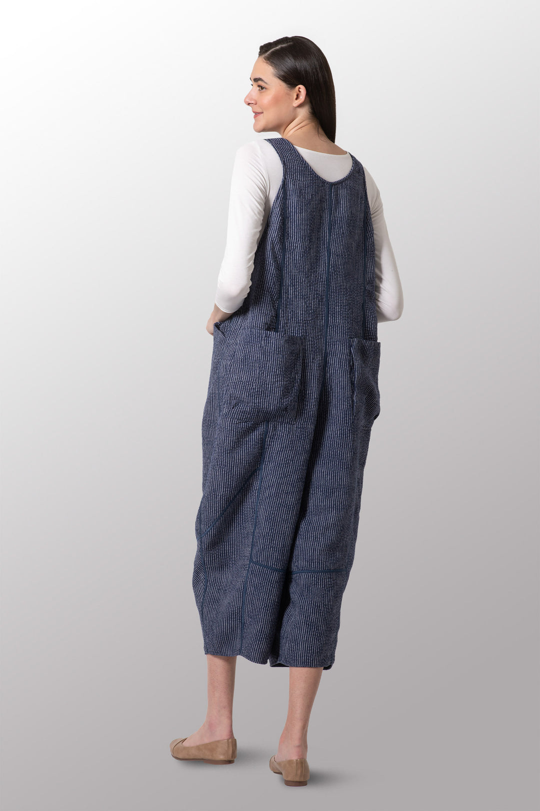 HANDLOOM PIN STRIPE KANTHA V-NECK JUMPER - wa3622-blu -