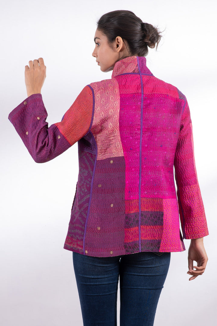 JACQUARD SILK KANTHA SHORT JACKET - js4007-pik -