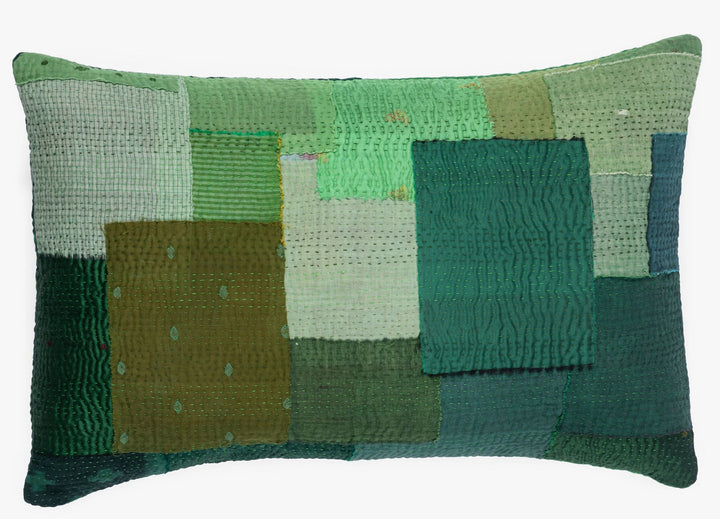 Landscape Fray Path Vintage Kantha Pillow -Green
