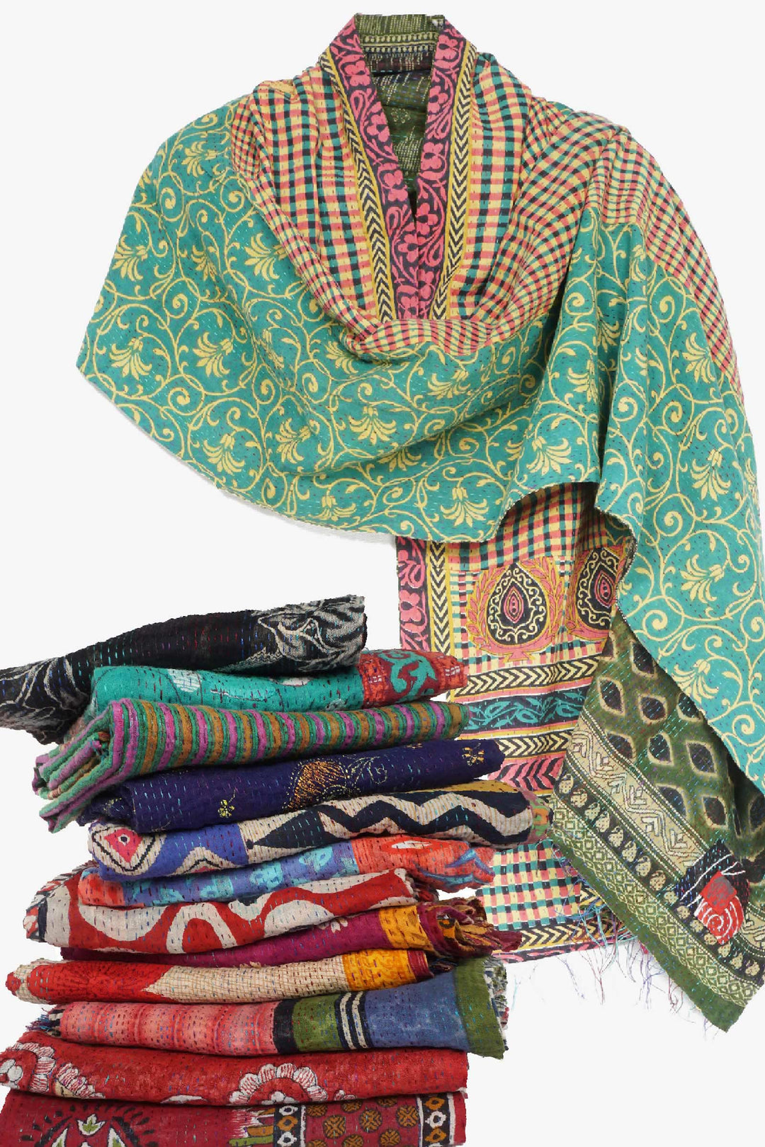VINTAGE COTTON KANTHA SCARF STANDARD - cv2801-mlt -