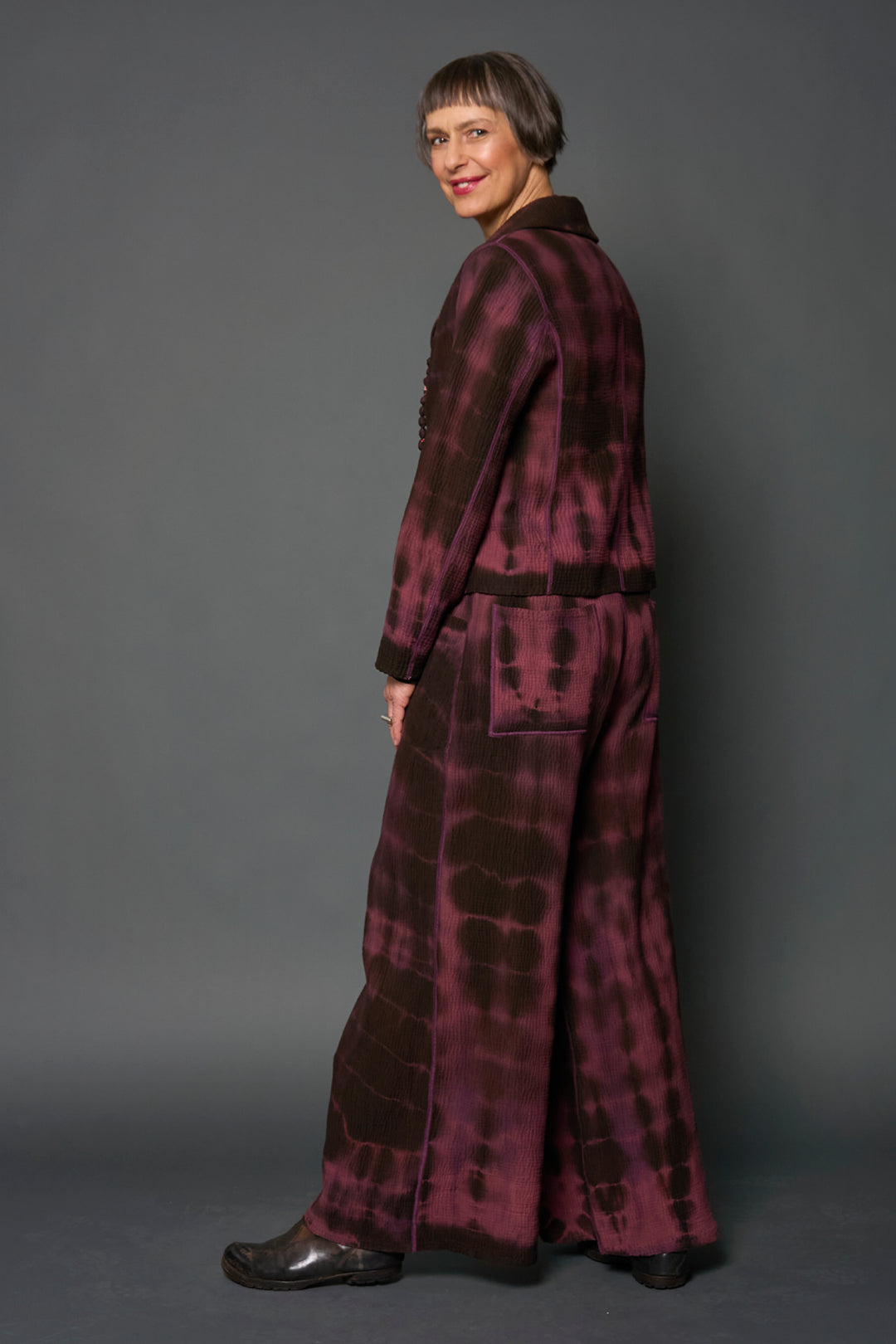 MONE SHIBORI TIE DYE KANTHA CROPPED BASIC JACKET - ms4096-pik -