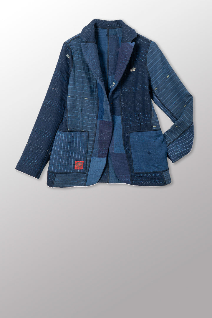 OMBRE PATCHED KANTHA BASIC JACKET - op4052-blu -