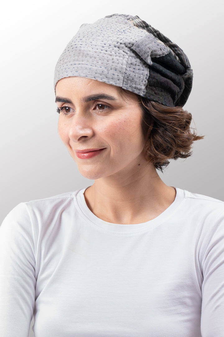 FRAYED PATCH KANTHA PATCHWORK HAT - fi4880-glk -
