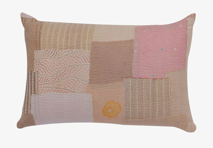 Mosaic Fray Handmade Vintage Kantha Pillow -Mushroom