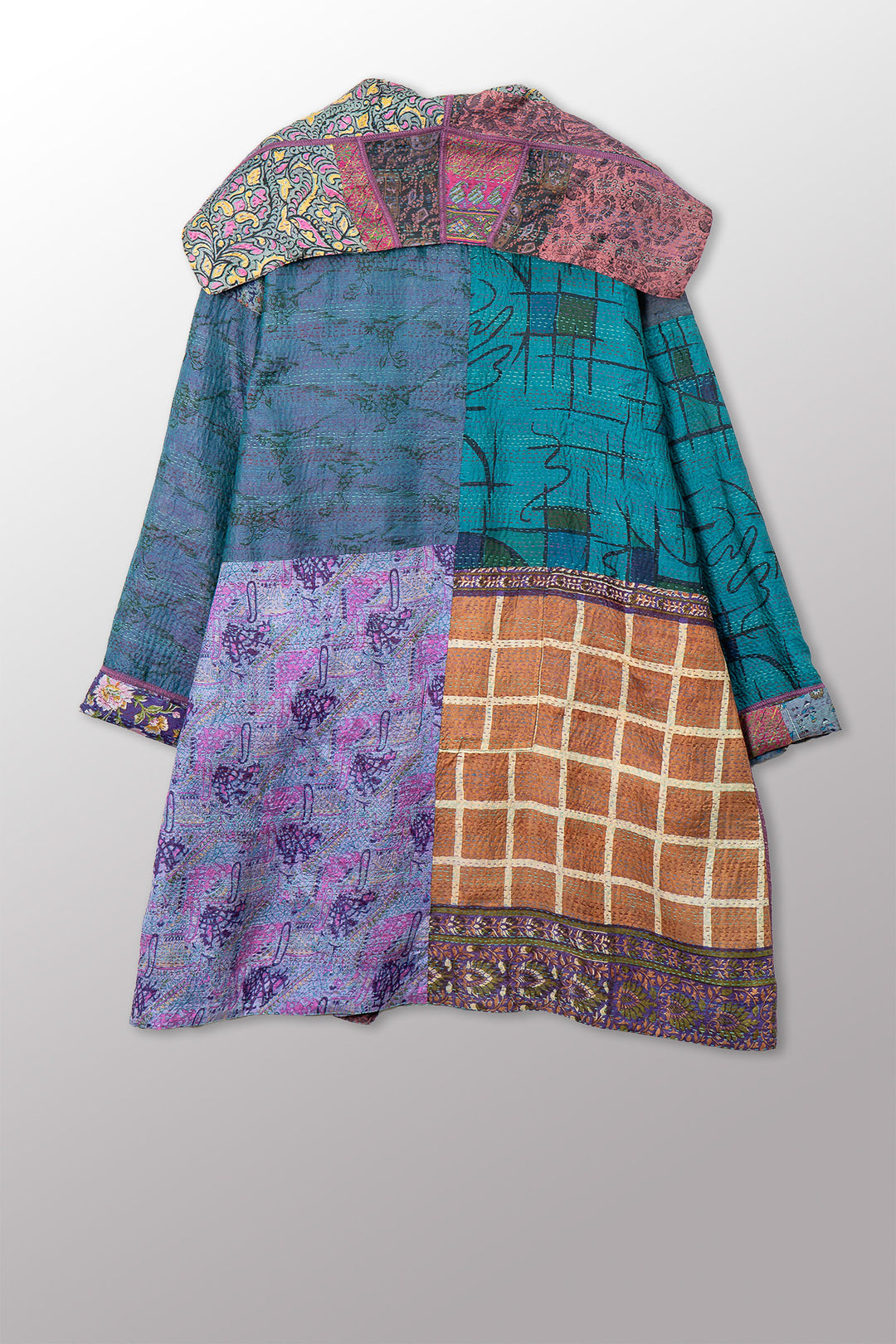 VINTAGE SILK KANTHA POCKET MEDIUM COAT - sv2316-0008m -