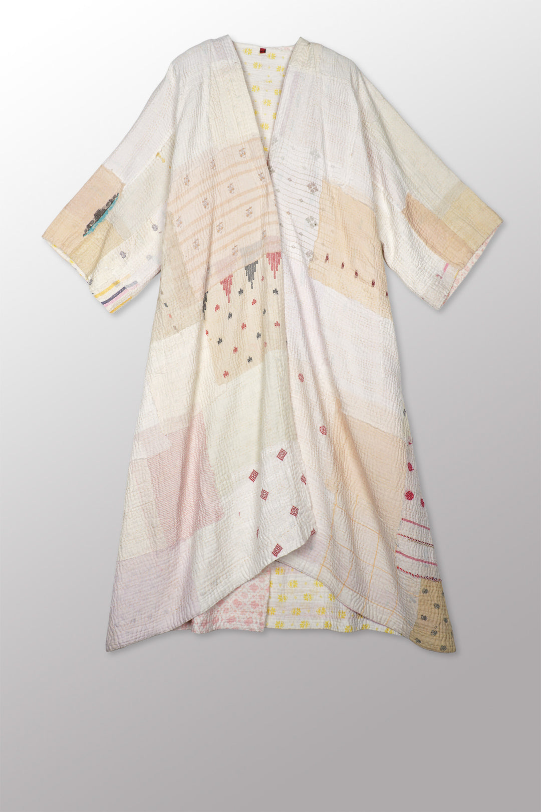 FRAYED PATCH MIX KANTHA KIMONO MAXI - fm4318-ivy -