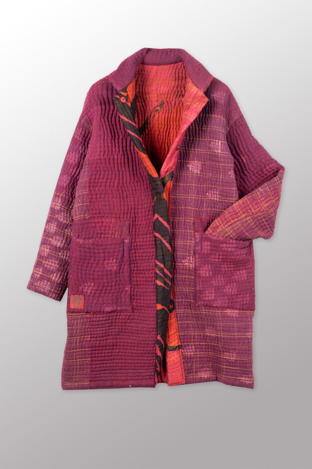 QUILTED OVERDYE COTTON KANTHA LONG LINE JACKET - oq5059-cred001m -