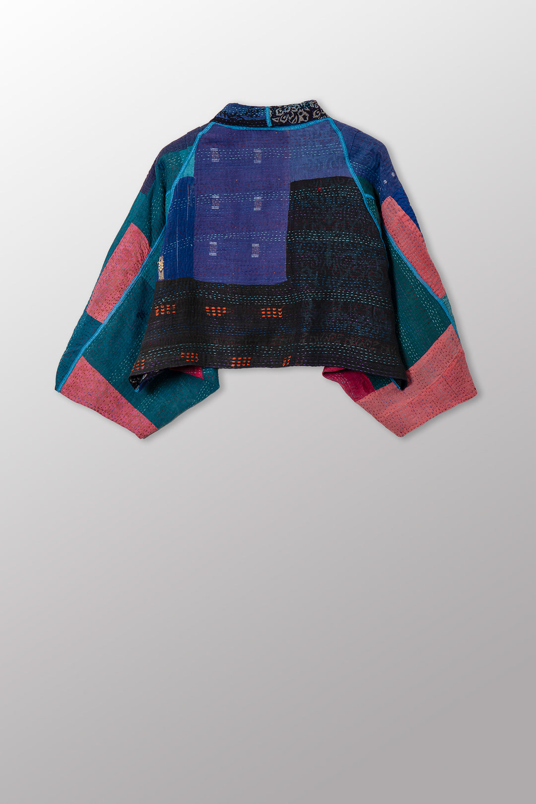 BAGH PRINT KANTHA PUFF SLV. SHRUG - bg2062-blu -