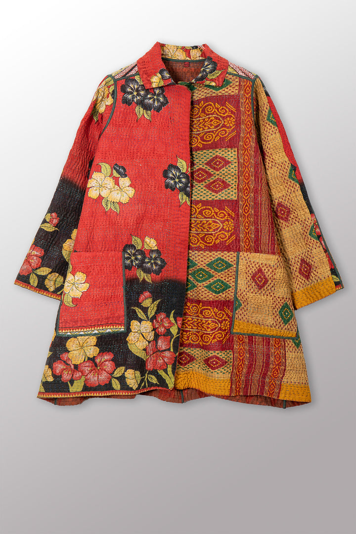 COTTON OVERDYE KANTHA A-LINE DUSTER - ov4311-corg001a -