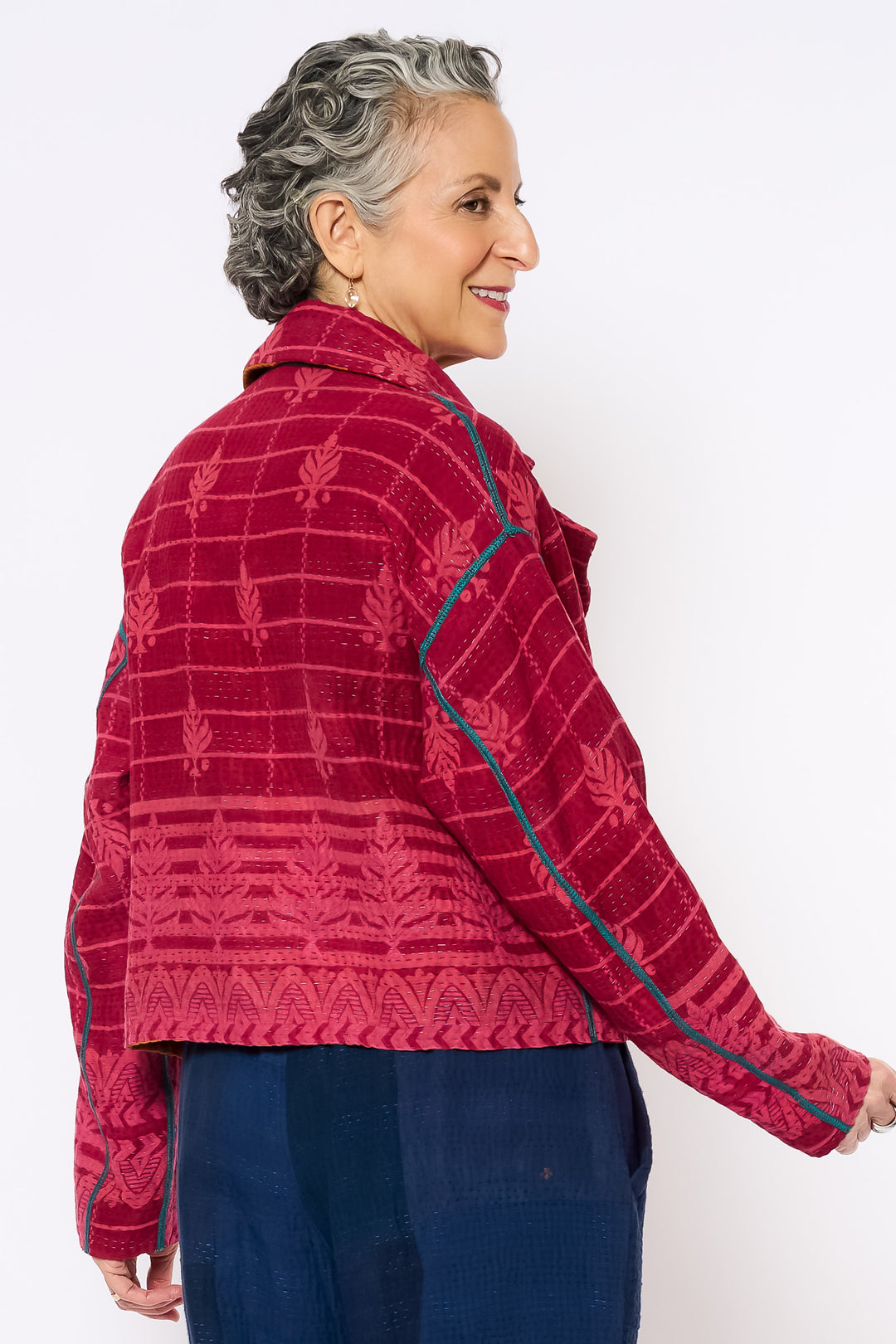 COTTON OVERDYE KANTHA NEW LAPELED SHORT JACKET - ov4j101-cpik001s -